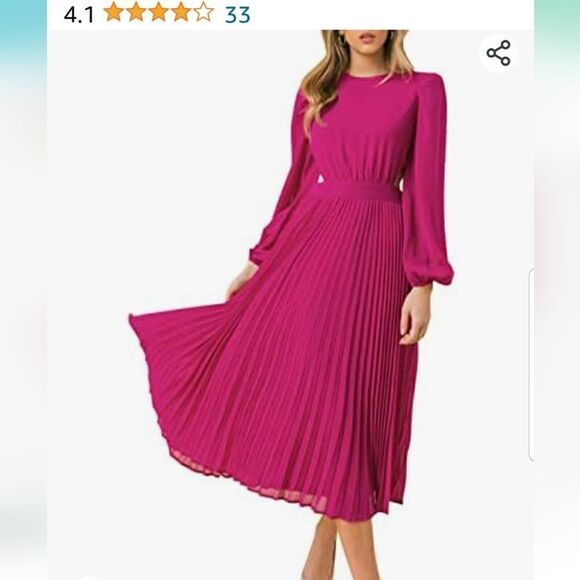 Paintcolors Women's Long Puff Sleeve Pleated Long Maxi Dress Cutout High Waist M - Picture 13 of 14